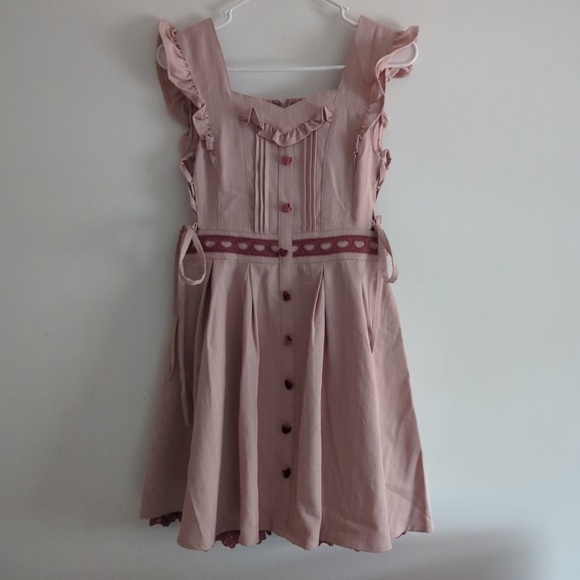 LIZ LISA Dresses & Skirts - Lizlisa Japanese Cute Pink Dress with Ruffle Lace Tie Velvet Heart Button Accent